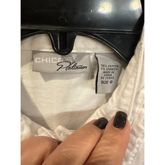 Chico's Platinum White Ruffle Denim Jacket Size 0 - Picture 5 of 5